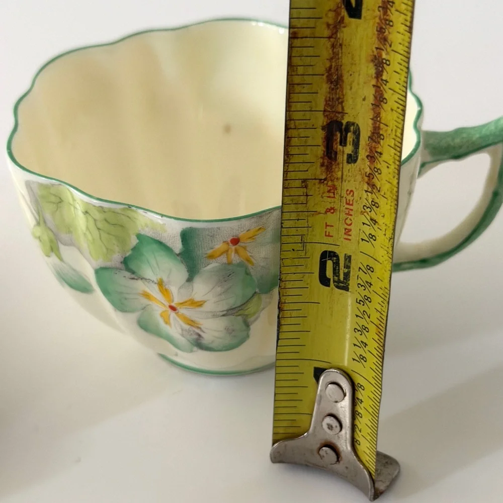 RARE 1930s Paragon Teacup & Saucer, Art Deco Vintage, Flower Shape, Green Flower
